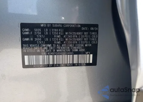 2025 Subaru Outback Wilderness z USA, uszkodzony, nr VIN 4S4BTGUD0S3134865